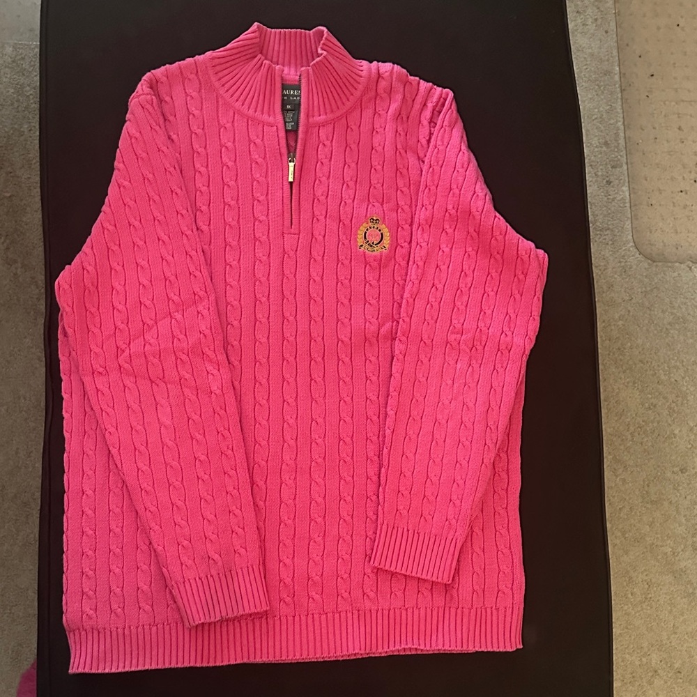 Ralph Lauren Pink Zip-Up Cable Knit Sweater